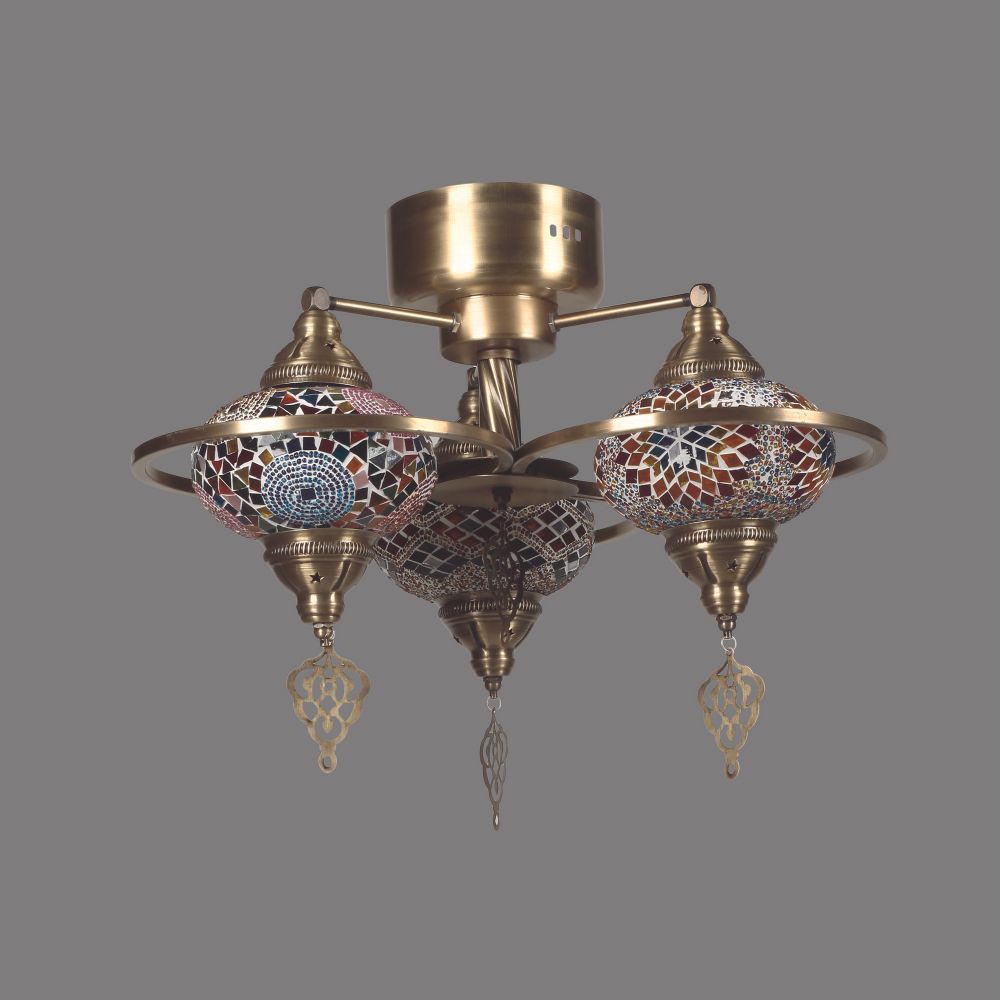 Luster sa Mozaik Staklenim Abažurom Yeni Macellan, 3 Lusteri - 7788-3 Multicolor slika 2