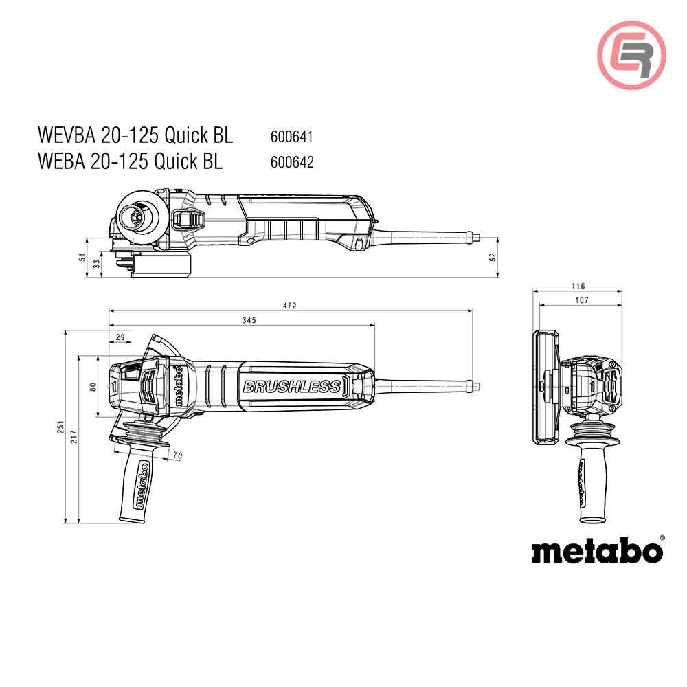 Metabo Brusilica WEVBA 20-125 Quick BL Kutna Elektronik "Autobalanser" 125 mm / 2.000 W – 600641000 slika 12