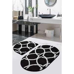 Bonne Oval - Black Multicolor Acrylic Bathmat Set (2 Pieces)