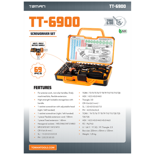 Toman Set alata, profesionalni komplet, 69 kom - TT6900 slika 6