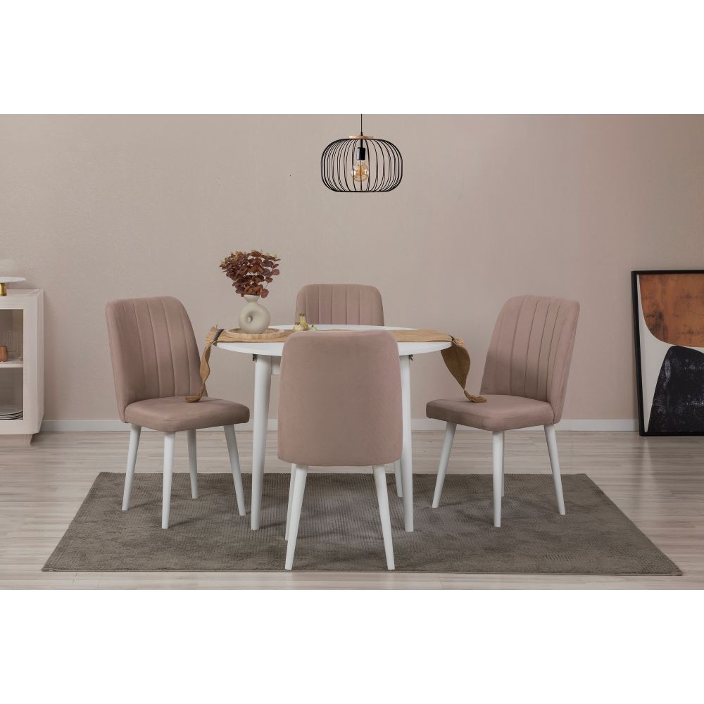 Vina 0900 - Bijeli, Stone White Stone Produživi Trpezarijski Sto i Set Stolica (5 Komada) slika 1