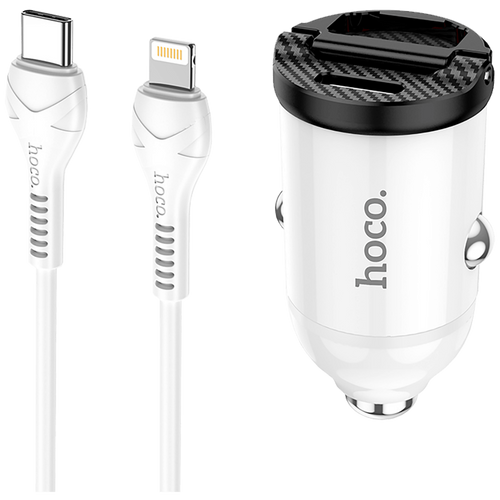 hoco. auto punjač sa lightning kabelom, PD + QC3.0, 2 x USB, 4.8 A - NZ2 link, type C-lightning, White slika 3