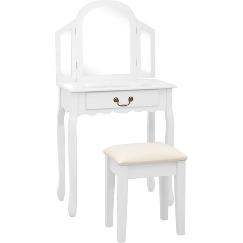 Toaletni stolić sa stolcem bijeli 65x36x128 cm paulovnija i MDF slika 1