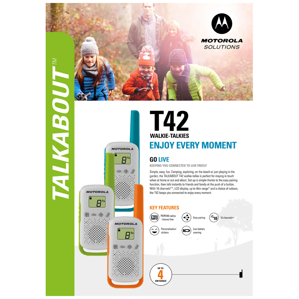 Motorola Walkie Talkie, domet 4 km, 16 kanala - TLKR T42 TRIPLLE slika 2