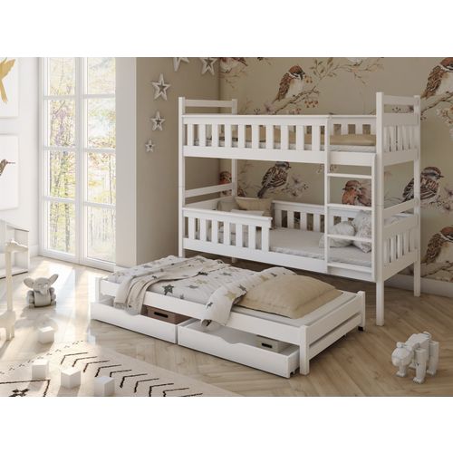 Drveni Dečiji Krevet Na Sprat Kors Sa Tri Kreveta I Fiokom - Beli - 190/200*90 Cm slika 1