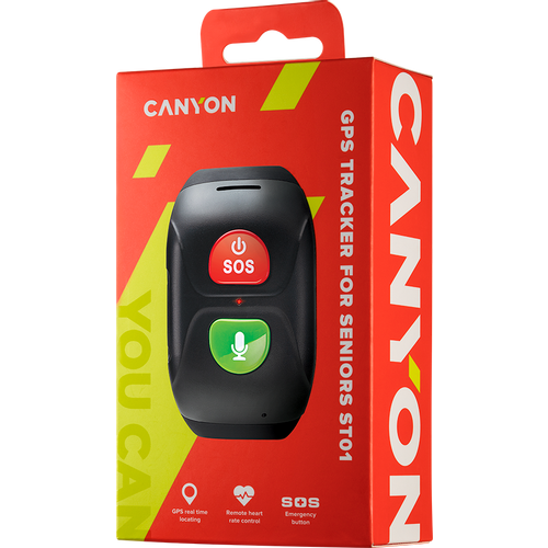 CANYON ST-01 Senior Tracker, GPS function, SOS button, IP67 waterproof, single SIM, 16KB RAM 512KB ROM, GSM(850/900/1800/1900MHz), 400mAh, compatibility with iOS and android, Black, host: 66*37*16mm, strap: 20wide*240mm, 48g slika 5