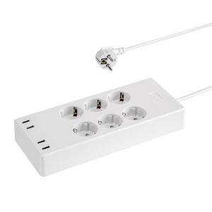 Transmedia Smart 6-way power strip with 4 USB charging ports (max. 5V 4A)