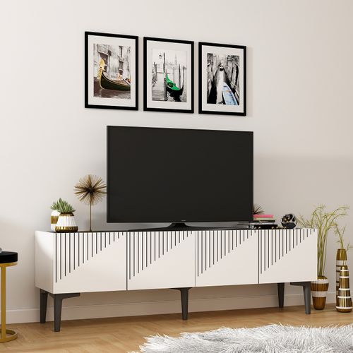 Woody Fashion Stalak za televizor, Draw - White, Black Marble slika 2