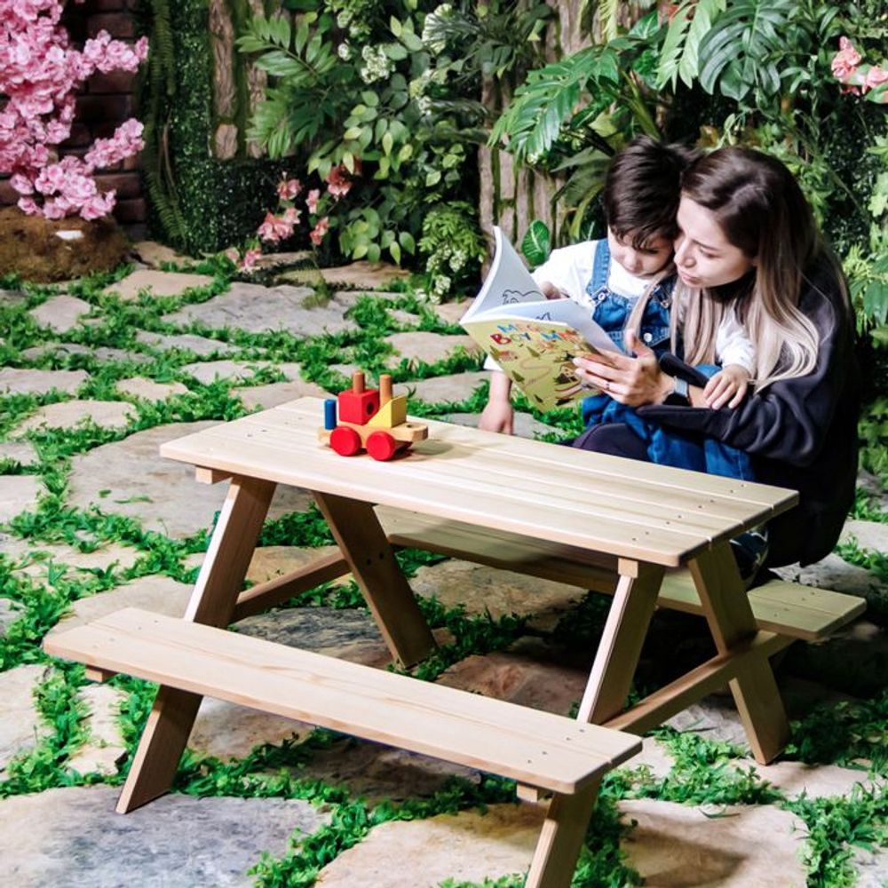 Kukka Drveni mini piknik sto sa klupama, Natural Wood slika 5