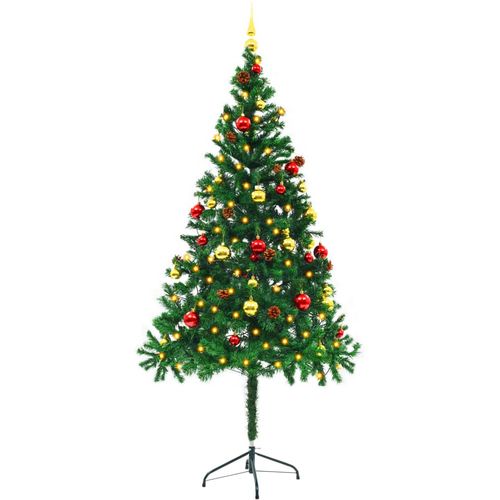 Umjetno božićno drvce ukrašeno s kuglicama i LED žaruljicama 180 cm zeleno slika 39
