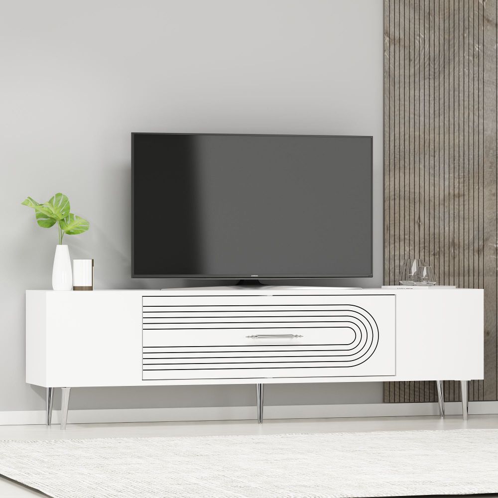 TV Stalak Dekol3 u Bijeloj i Srebrnoj Boji slika 2