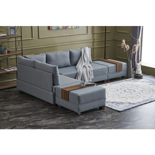 Atelier Del Sofa Kutna garnitura na razvlačenje, Plava, Fly Left - Blue slika 2