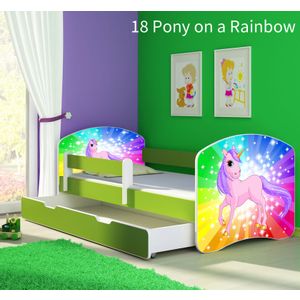 Dječji krevet ACMA s motivom, bočna zelena + ladica 160x80 cm 18-pony-on-a-rainbow
