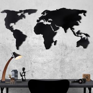 Wallity World Map Silhouette XL - Dekorativni Metalni Zidni Ukras u Crnoj Boji