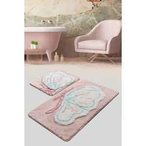 Koza - Pink Multicolor Acrylic Bathmat Set (2 Pieces)