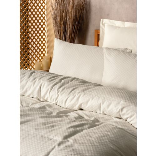 Plaid - Cream Cream Ranforce Single Quilt Cover Set slika 2