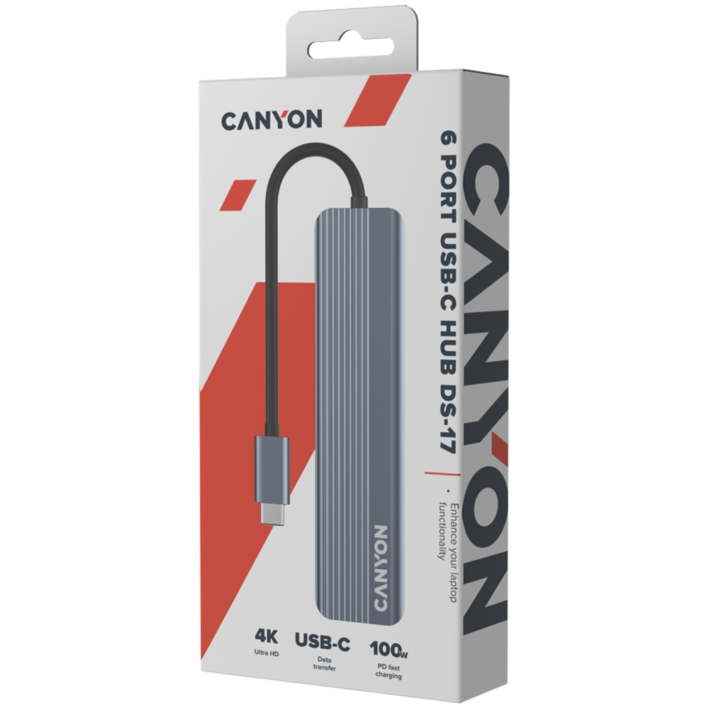 CANYON hub DS-17 6in1 4k USB-C Sivi slika 7