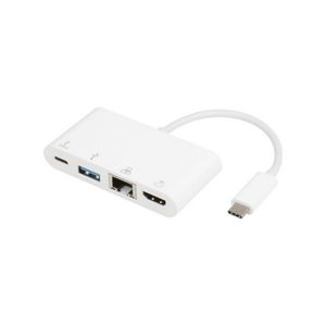 E-GREEN Adapter USB 3.1 tip C (M) - HDMI + USB3.0 + RJ45 + tip C (F) beli