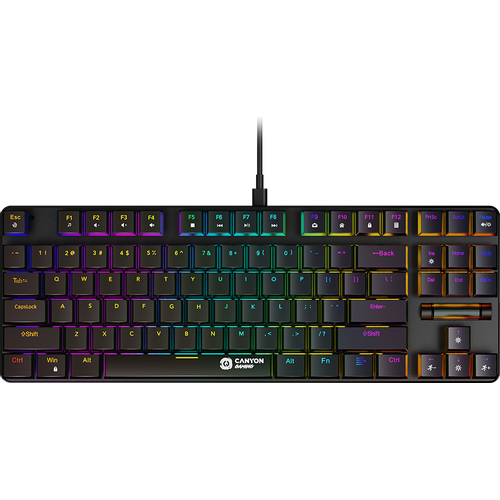 CANYON Cometstrike GK-50, 87keys Mechanical keyboard, 50million times life, GTMX red switch, RGB backlight, 20 modes, 1.8m PVC cable, metal material + ABS, US layout, size: 354*126*26.6mm, weight:624g, black slika 1