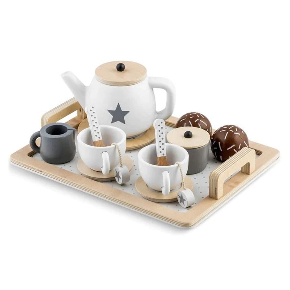 Kinder Home Dječiji drveni set za čaj sa dodacima, Bijeli/Sivi slika 1