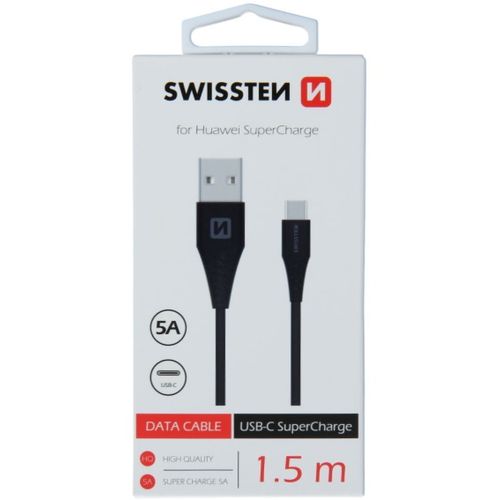SWISSTEN kabel USB/USB-C, 5A, super fast, 1.5m, crni slika 1
