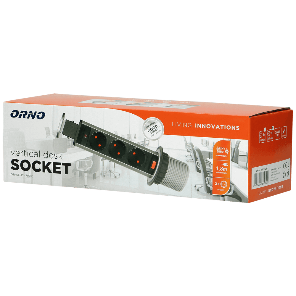 Orno Produžni kabel sa 3 x Schuko utičnice, ugradbena - OR-AE-1347(GS) slika 2