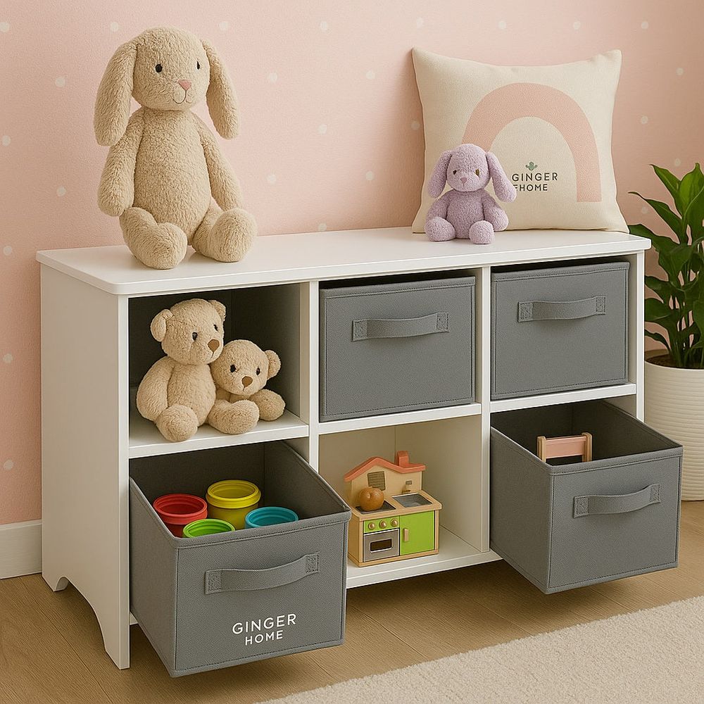 Kinder Home Dječija drvena komoda sa tekstilnim kutijama, Bijela slika 17