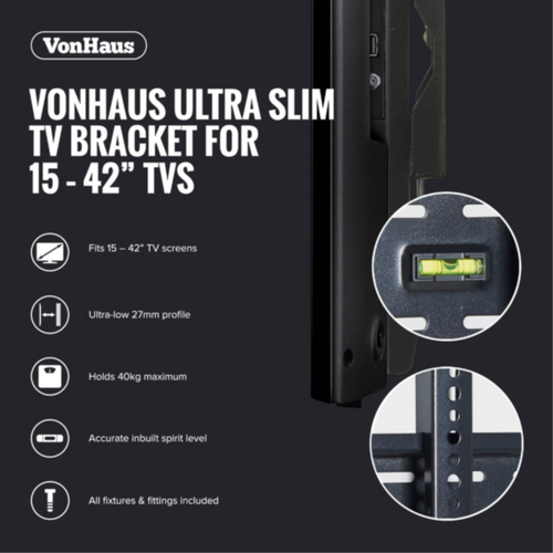 VonHaus fiksni zidni nosač za TV (15-42'') do 40kg, najprodavaniji na Amazonu slika 6