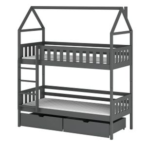 Drveni dječji krevet na sprat Gaja sa ladicom - 200x90cm - Grafit sivi