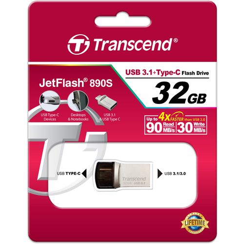 Transcend TS32GJF890S USB 32 GB JetFlash 890S, USB3.1, USB Type-C, OTG, 90/30 MB/s, Metalic, Ultra slim, Silver slika 11