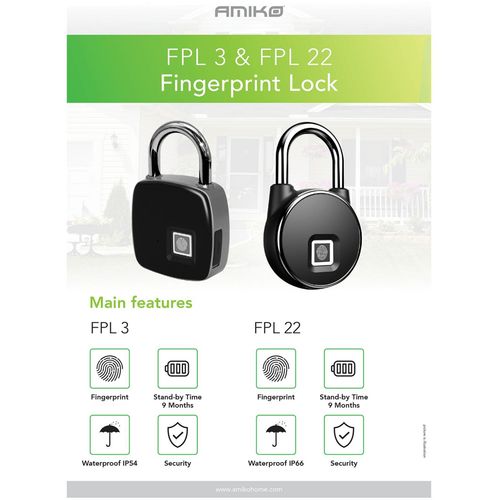 Amiko lokot/katanac sa otiskom prsta (fingerprint), IP66 - FPL-22 slika 2