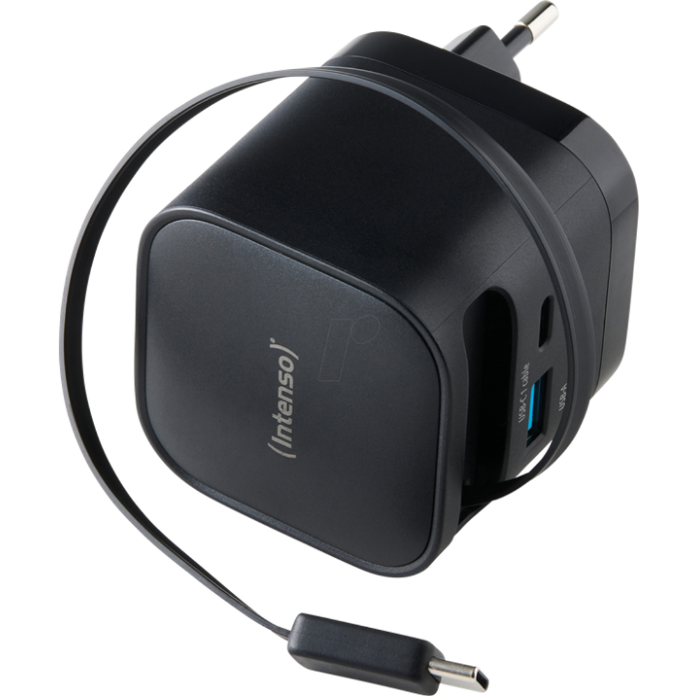 Intenso 65W GaN napajalnik z vgrajenim kablom USB-C, crni slika 2