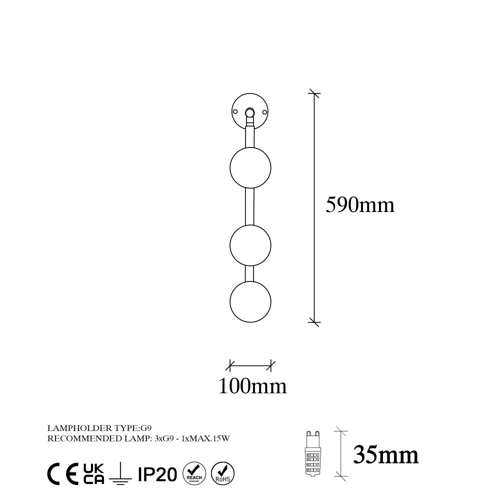 Domino - 11040 Crna i Bijela Zidna Lampa slika 7