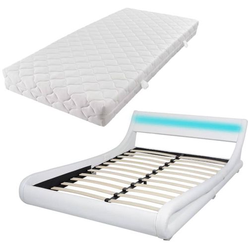 Krevet od umjetne kože sa madracem LED bijeli 140 x 200 cm slika 59