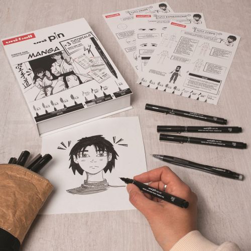 Uni Pin set markera (gift set 8kom) Manga s tutorijalom + tehnička olovka M5-228 (0,5) u kutiji slika 4