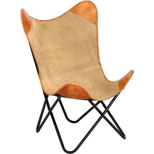 Leptir-stolica od prave kože i platna smeđa slika 16