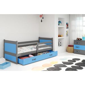 Drveni dječji krevet Rico sa ladicom - 200x90cm - Sivi/Plavi