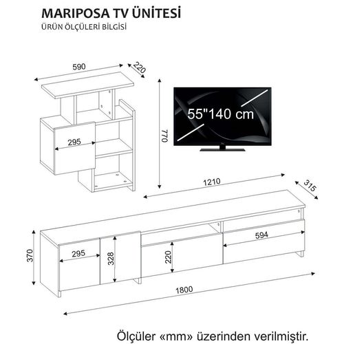 Woody Fashion TV jedinica, Orah Bijela boja, Mariposa - Walnut, White slika 7