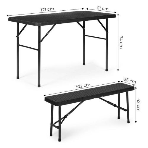 Vrtni set stol + 2 klupe, 120 cm, Crna slika 12