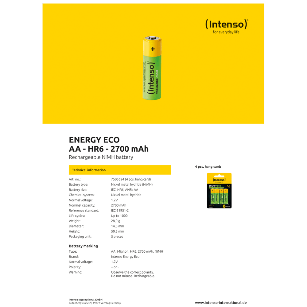 (Intenso) Baterija punjiva AA / HR6, 2700 mAh, blister 4 komada - AA / HR6/2700 slika 3
