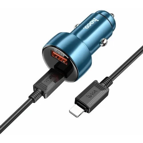 HOCO auto punjač USB QC 3.0 + Type C + kabel Type C na Type C PD 48W Leader Z50 metalno sivi slika 3