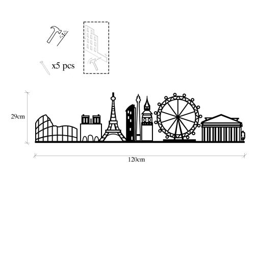 Wallity Metalna zidna dekoracija, European Cities Skyline slika 6