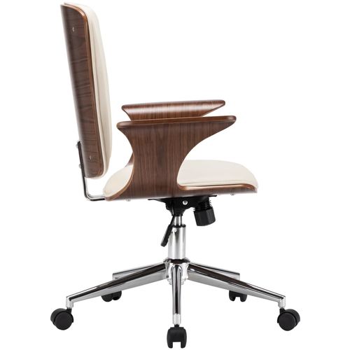 Okretna uredska stolica od umjetne kože i savijenog drva krem slika 33