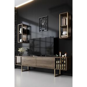 Woody Fashion Komoda za TV, Gold Line - Walnut, Black