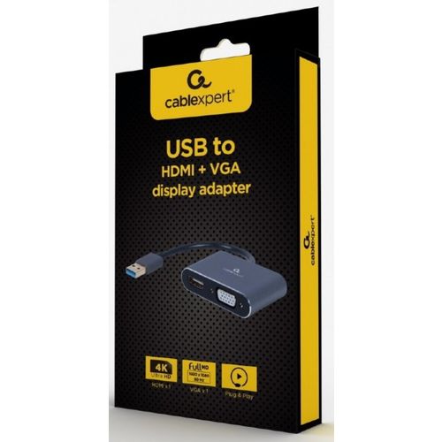 A-USB3-HDMIVGA-01 Gembird USB to HDMI + VGA display adapter, space grey slika 2