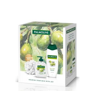 Palmolive Set Olive (gel za tuširanje 500ml, tečni sapun 300ml + pufna) 