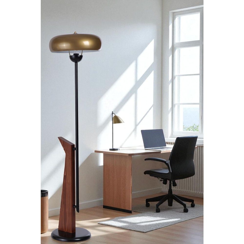 Opviq Podna lampa 692, zlatna, crna, orah slika 1