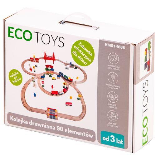 EcoToys drvene tračnice s vlakićem na baterije i dodacima 90 kom. slika 8