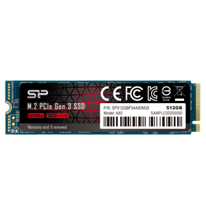 Silicon Power SP512GBP34A80M28 M.2 NVMe 512GB SSD, A80, PCIe Gen3x4, Read up to 3,400 MB/s, Write up to 2,300 MB/s, 2280