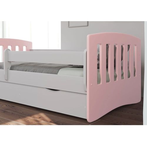 Drveni dečiji krevet Classic sa fiokom - 180x80 cm - svetlo rozi slika 3